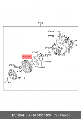 Шкив HYUNDAI Sonata 5,Grandeur (05-) компрессора кондиционера OE 976433F400 HYUNDAI KIA