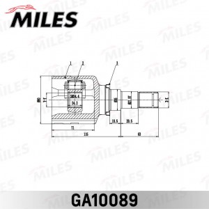 ШРУС внутренний TOYOTA AURIS/HYBRID (UKP) ADE186,NDE180,NRE18#,WWE185,ZRE185,ZWE GA10089 MILES