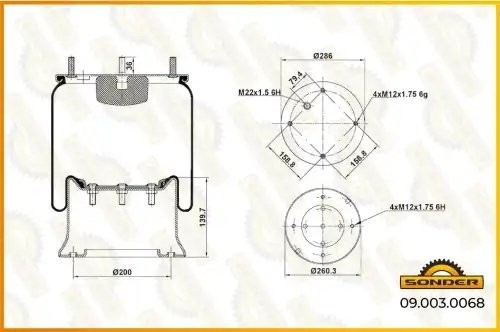 Пневморессора Premium со стаканом (металл) 4шп.-M12 + 1 отвер.M22 под возд. — 3  090030068 SONDER
