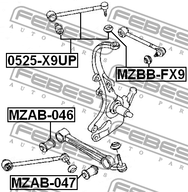 Рычаг задн подвески поперечный с шаровой MAZDA MILENIA 95-02, XEDOS 9 93-00 0525 0525X9UP FEBEST
