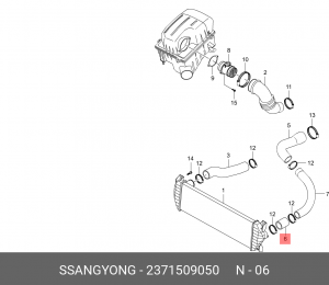 Патрубок SSANGYONG Actyon (06-),Kyron (05-),Actyon Sports (06-) (D20/27) интерку 2371509050 SSANG YONG