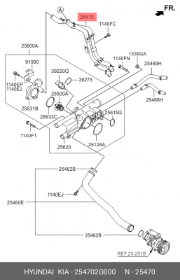 Шланг HYUNDAI ix35,Santa Fe,Sonata,Tucson (09-) маслоохладителя OE 254702G000 HYUNDAI KIA