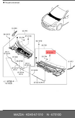 Форсунка омывателя лобового стекла левая MAZDA KD45-67-510 MAZDA