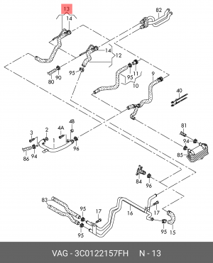Патрубок VW Passat (09-15) системы охлаждения OE 3C0 122 157 FH VAG