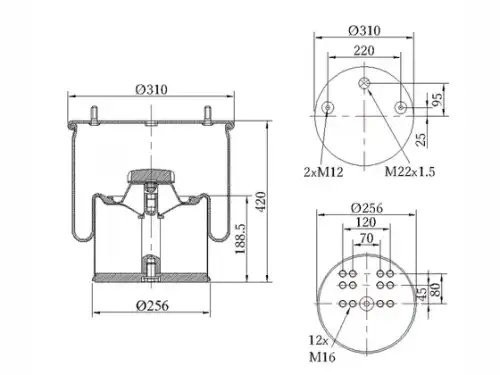 Пневморессора Premium со стаканом (металл) 2шп.-M12 + 1 отвер.M22 под возд. — 3  090030024 SONDER