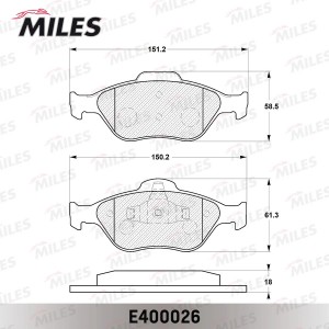 Колодки тормозные передние (без датчика) (Смесь Low-Metallic) (FORD FIESTA IV-V, E400026 MILES