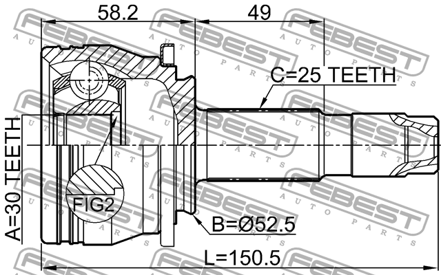 ШРУС внешний 30X52.6X25 CHEVROLET COBALT 2013- 1010-T300 1010-T300 FEBEST