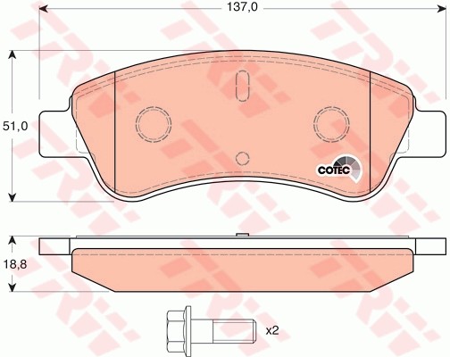 Колодки тормозные PEUGEOT Partner, 207, 307, 1007 CITROEN C4, Berlingo передние  GDB1463 TRW