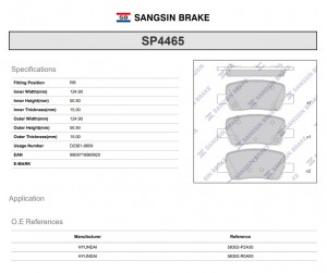 Колодки задние KIA SORENTO (MQ4) 2020- SP4465 SP4465 SANGSIN