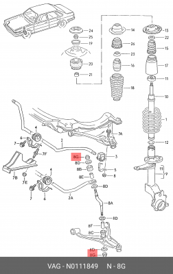 гайка M8!\ Audi 100/80/90/A4, VW Golf/Passat/Touareg 77> N 011 184 9 VAG