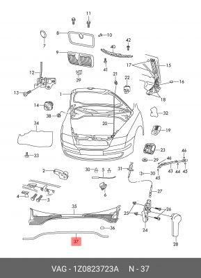 уплотнитель капота!\ Skoda Octavia 04-13 1Z0 823 723 A VAG