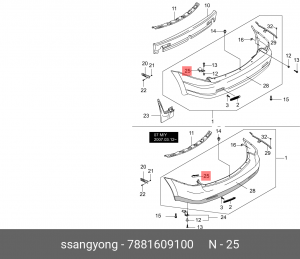 Кронштейн бампера SSANGYONG Kyron (07-) отражателя заднего левый OE 7881609100 SSANG YONG