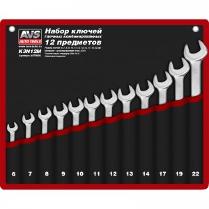 набор ключей гаечных комбинированных в сумке! (6-22 мм) (12 предметов) AVS K3N12 A07690S AVS