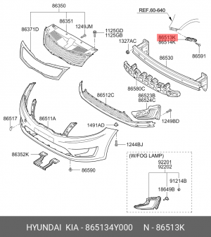 Кронштейн бампера KIA Rio (11-) переднего левый OE 865134Y000 HYUNDAI KIA