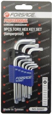 набор ключей! Г-обр.TORX с отв. 9пр.Т10Н,Т15Н,Т20Н,Т25Н,Т27Н,Т30Н,Т40Т,Т45Н,Т50Н F5098T FORSAGE TOOLS