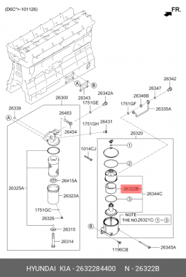 Фильтр масляный HYUNDAI HD170 (GOLD),AeroQueen дв.D6HA,D6CB38/41 (бумажный) OE 2632284400 HYUNDAI KIA