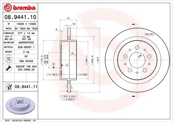 ДИСК ТОРМОЗНОЙ VOLVO S90 I (964) 2.9 1997-1998 BREMBO 08.9441.11 BREMBO