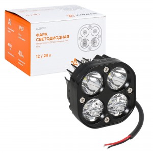 Фара светодиодная квадратная, 4 LED рассеянный свет, 40W (78х78х50) 12/24V (ALED ALED037 AIRLINE