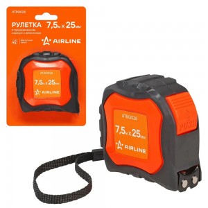 Рулетка AIRLINE 7.5 м х 25 мм (автостоп, магнитный зацеп) в прорезиненном корпус ATBQ028 AIRLINE