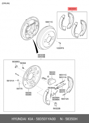 КОМПЛЕКТ ТОРМОЗНЫХ КОЛОДОК (4ШТ) 58350-1YA00 583501YA00 HYUNDAI KIA