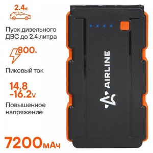 Аккумулятор пусковой 7200мАч (26,6Втч), 400А, 14.8V, умные провода, пуск ДВС 2.4 AEAB005 AIRLINE