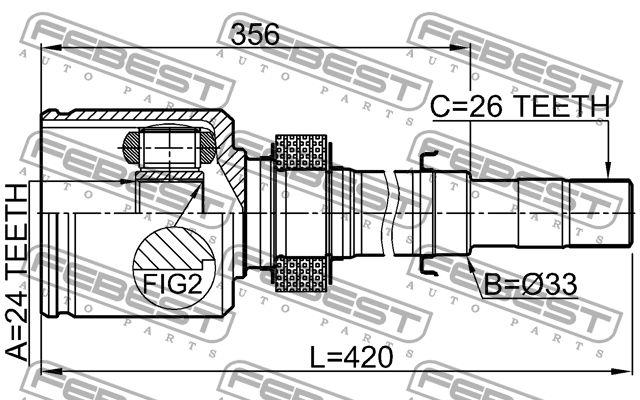 ШРУС внутр правый NISSAN TIIDA C11 2005.08-2012.06 0211-C11HR16RH 0211C11HR16RH FEBEST