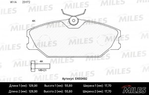 Колодки тормозные передние (без датчика + болты) (Смесь Low-Metallic) RENAULT LA E400492 MILES