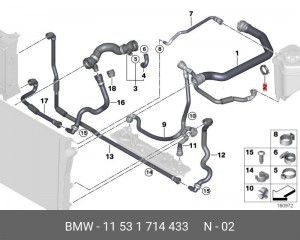 зажим шланга радиатора!\ BMW E87/E30/E46/E90-E93/E28/E34/E60/E61/E63/E64/E32/E84 11 53 1 714 433 BMW