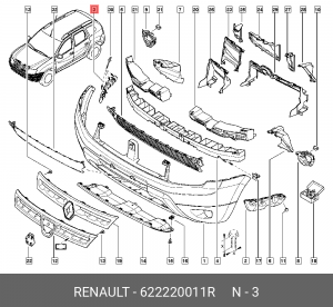 кронштейн бампера переднего правый!\ Renault Duster 1.6/2.0/1.5dCi 09> 622220011R RENAULT