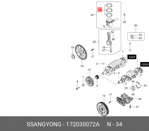 Кольца поршневые SSANGYONG Actyon (10-) (G20) комплект (на 1 поршень) ОЕ 172030072A SSANG YONG