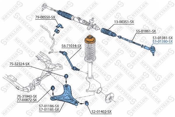 наконечник рулевой правый!\ Ford Mondeo 96-00 51-01380-SX STELLOX