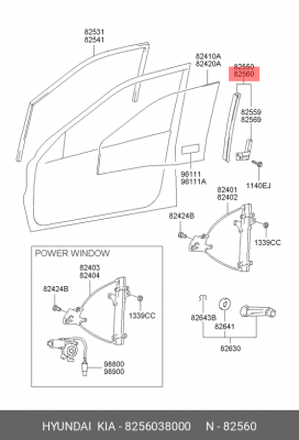 Направляющая стекла двери 82560-38000 8256038000 HYUNDAI KIA