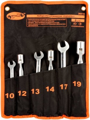 Набор рожково-торцевых ключей ( 6 предметов) "АвтоDело" (сумка, 10-19 мм) 30516 AVTO DELO