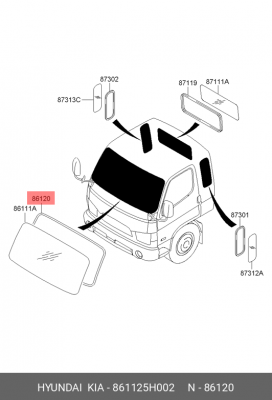 Уплотнитель стекла HYUNDAI HD65,72,78 ветрового OE 861125H002 HYUNDAI KIA