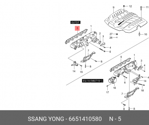 Прокладка коллектора SSANGYONG Kyron (05-),Rexton (03-) (D27) впускного OE 6651410580 SSANG YONG