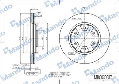 Диск тормозной MITSUBISHI L300 передний (1шт.) MANDO MBC030088 MANDO