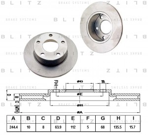 Диск тормозной задний AUDI 100/A6 94-VW Passat 97- BS0106 BS0106 BLITZ