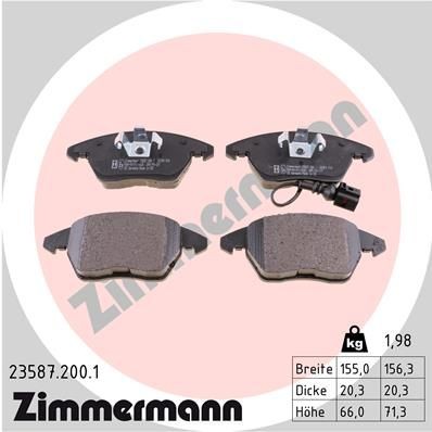 колодки дисковые !перед. 155x66x20 \ Audi A3 диск 15'/16', VW Golf V 1.4-2.0TD д 235872001 ZIMMERMANN