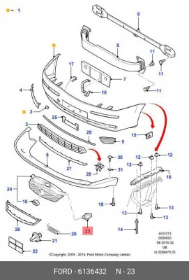 Клипса FORD Mondeo решетки радиатора OE 6 136 432 FORD