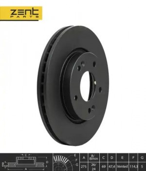 диск тормозной передний! Hyundai Elantra 1.6/2.0/1.6D 06> Z06286 ZENTPARTS