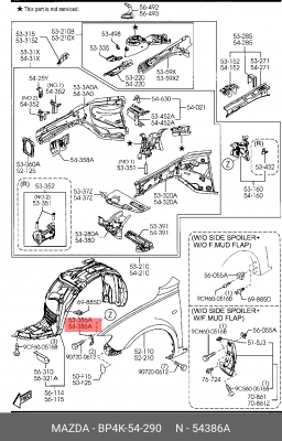 Кронштейн MAZDA 3 (03-) крыла переднего левого OE BP4K54290 MAZDA