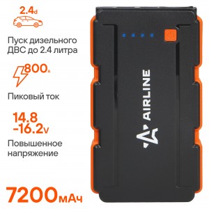 Аккумулятор пусковой 7200мАч (26,6Втч), 400А, 14.8V, умные провода, пуск ДВС 2.4 AEAB005 AIRLINE