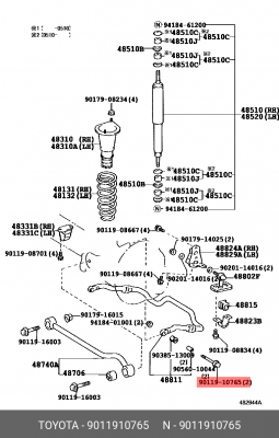 болт крепления тяги стабилизатора!\ Toyota 90119-10765 TOYOTA
