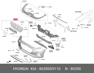 Решетка радиатора HYUNDAI G70 (17-) OE 86350G9110 HYUNDAI KIA