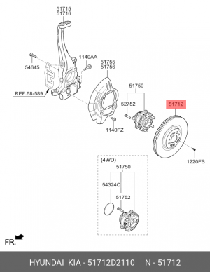 Диск тормозной HYUNDAI Genesis G90 (16-) (R19) передний (1шт.) OE 51712D2110 HYUNDAI KIA
