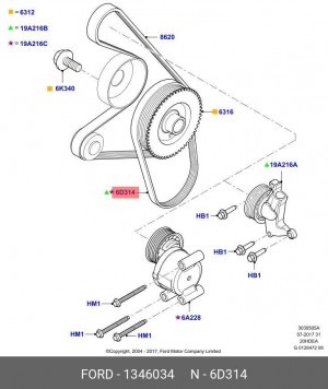 РЕМЕНЬ ПРИВОДА КОМПРЕССОРА КОНДИЦИОНЕРА, DURATEC HE 1.8/2.0 1 346 034 FORD