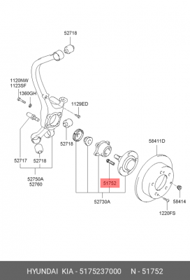 Шпилька ступицы Accent II (+ТАГАЗ) 2000-2012, Atos MX 1998-2003, Getz 2002-2010, 5175237000 HYUNDAI KIA