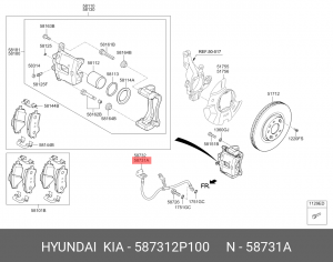 шланг тормозной передний левый!\ Hyundai 587312P100 HYUNDAI