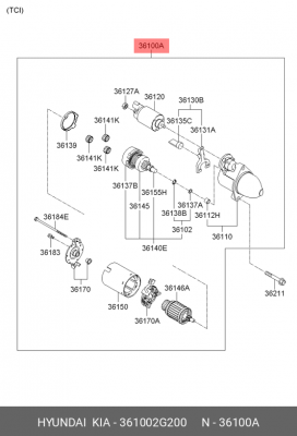 Стартер HYUNDAI ix35 (10-) KIA Sorento (09-),Sportage (10-) OE 361002G200 HYUNDAI KIA