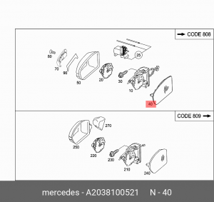 СТЕКЛО ЗЕРКАЛА A2038100521 MERCEDES BENZ